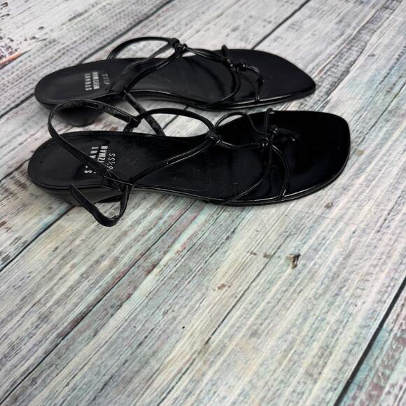 Stuart Weitzman Black Strappy Heeled Sandals Minimalist Square Toe 6.5 - Picture 2 of 4